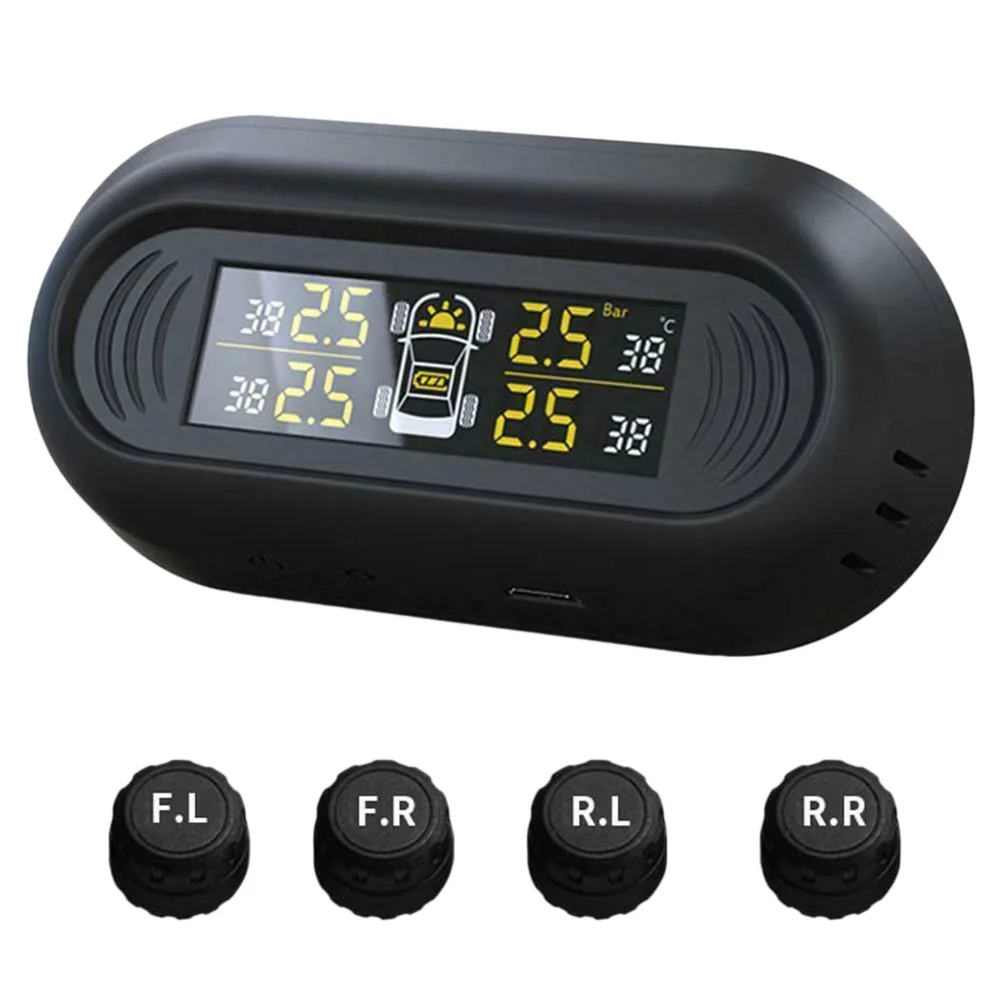 

Wireless Solar TPMS Car Windshield Tire Pressure Monitor System LCD Color Display with 4x External Sensors