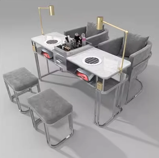 

Factory Modern Beauty Salon Nail Tech Table and Chair Set Luxury High End Manicure Art Table for Sale