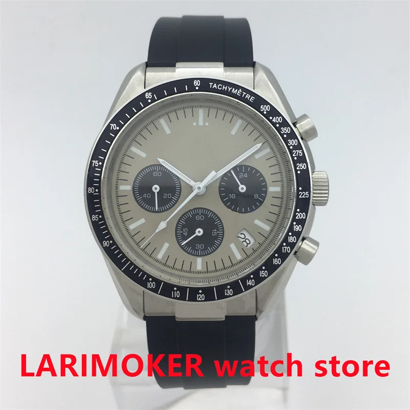 BLIGER 40 мм мужской хронограф секундомер кварцевые часы VK63 механизм стальной корпус сапфировое стекло серый циферблат светящийся резиновый ремешок