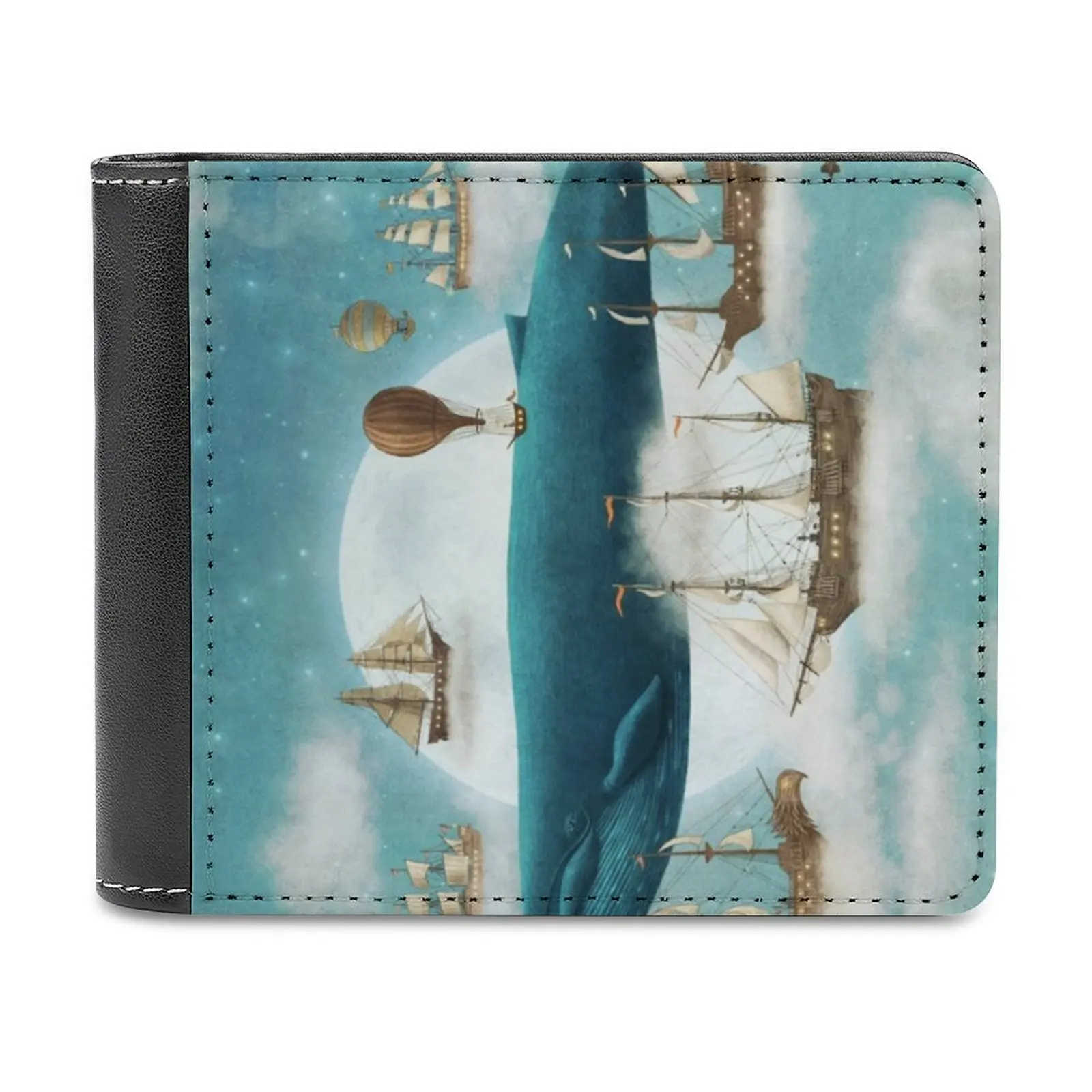 

Ocean Meets Sky-Book Leather Wallet Men's Wallet Diy Personalized Purse Father'S Day Gift Whale Bluewhale Blue Whale Ships