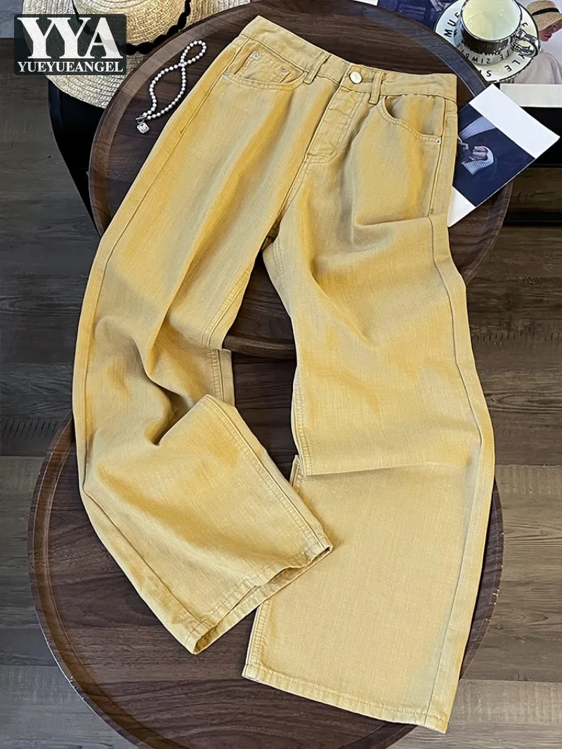 

Summer Females Vintage Jeans High Waist Fashion Straight-Leg Denim Pant Loose Daily Casual Wide Leg Pants Full Length Trousers
