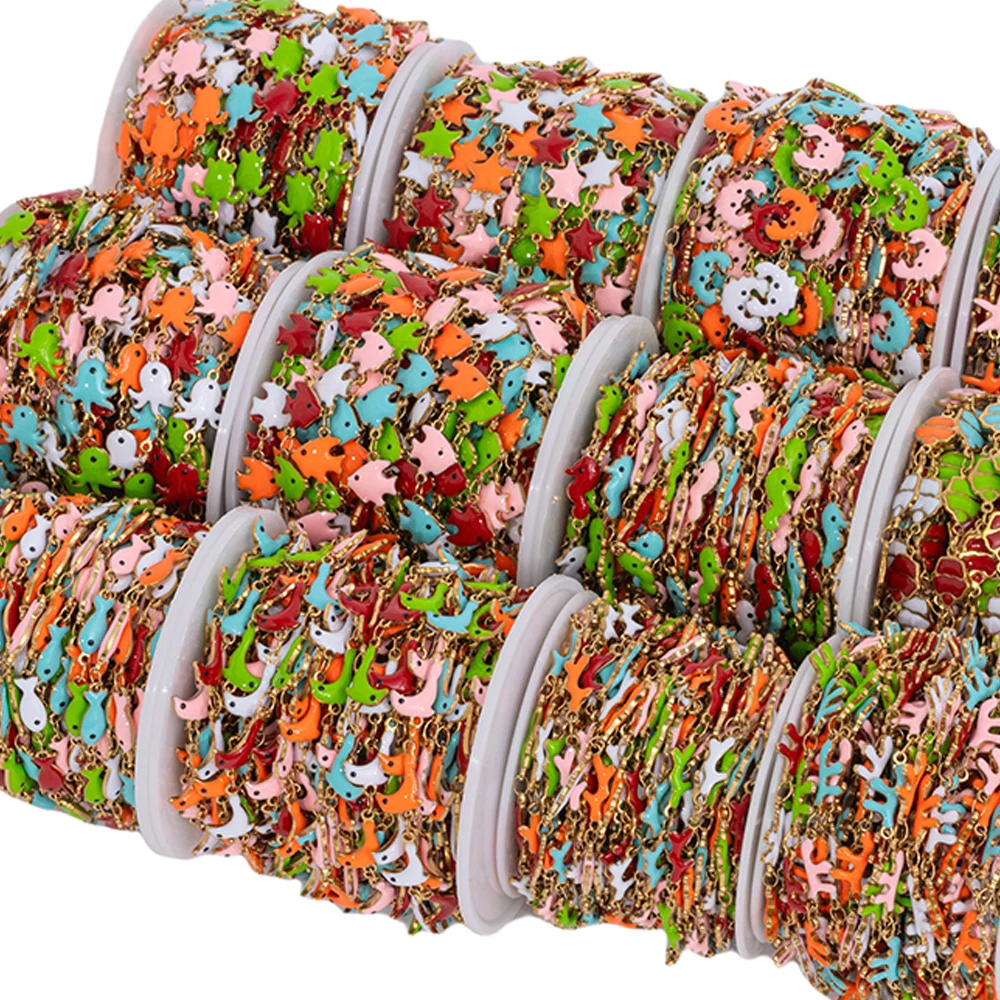 1Meter Stainless Steels Enamel Ocean Animal Charms Chains for DIY Necklaces Making Jewelry Findings Bracelets Anklet Component view 3