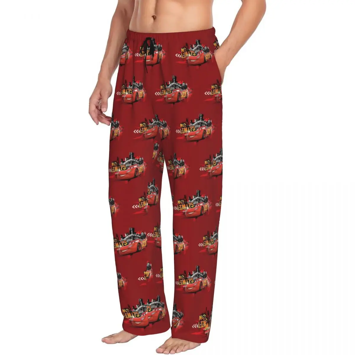 Custom Lighting McQueen Pajama Pants Men Cars Lounge Sleep Stretch Sleepwear Bottoms with Pockets