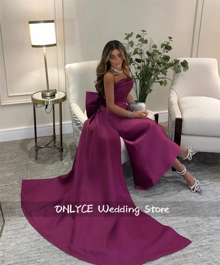 高級パープルトルコイブニングドレス 2025 弓誕生日パーティー Vestidos ロングウエディングドレスウェディングパーティードレスカスタマイズ
