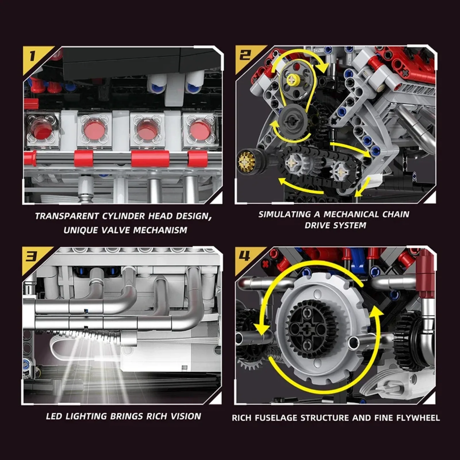 

Программируемый свет MOC, технический суперкар V8, моторизованный имитационный двигатель, строительные блоки, 700 шт., STEM, развивающие кирпичи, игрушки