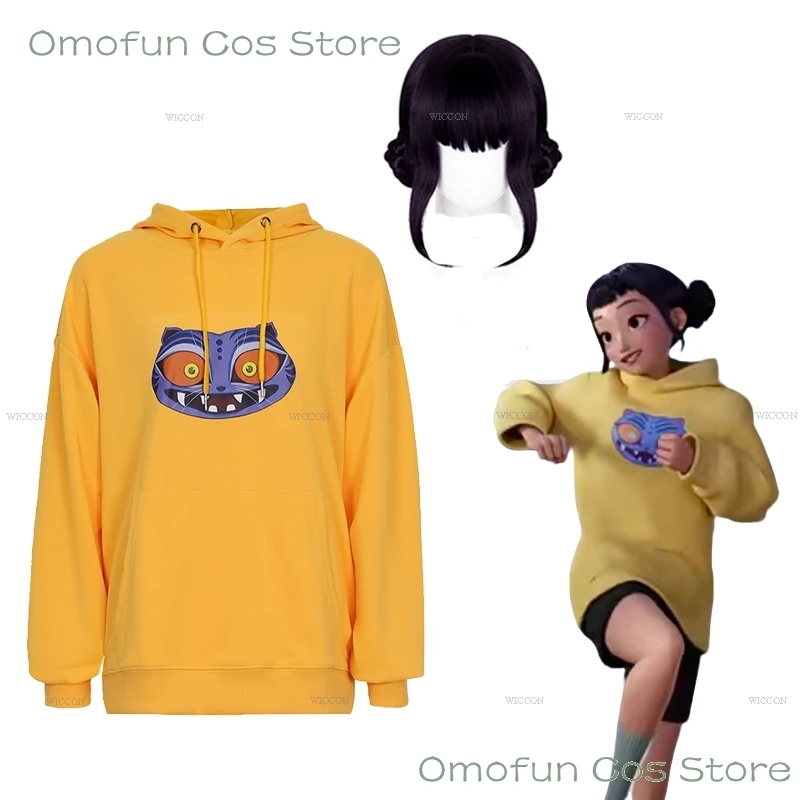 

K-Pop Zoey Cosplay Yellow Hoody Hoodies Costume Wig Demon Hunters Homewear Clothes Halloween Huntrix Daily Roleplay Outfit Women