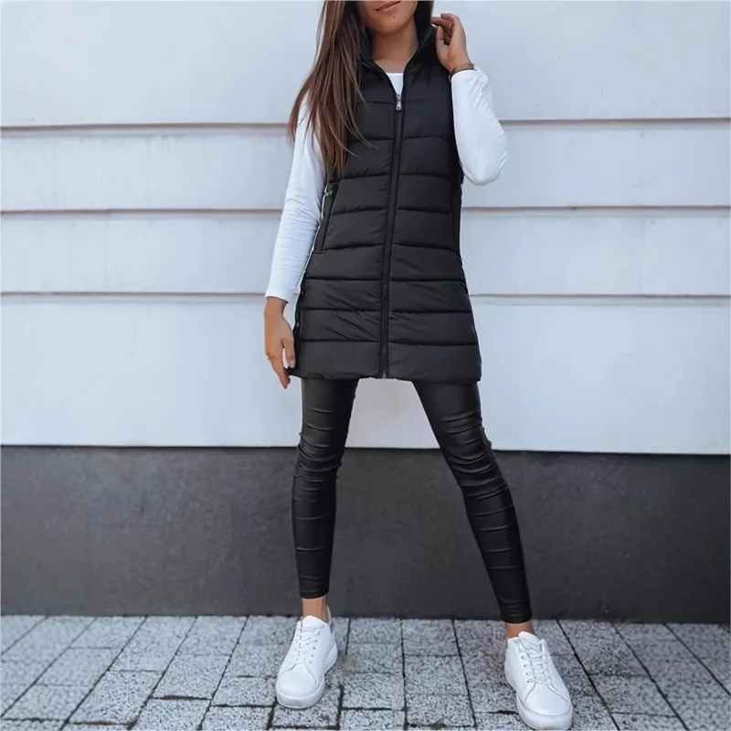 

Puffer Vests Parkas Women Sleeveless Thick Coats Zipper Slim Jackets Hooded Warm Vest Solid Pockets Winter Warm Outerwear Coat