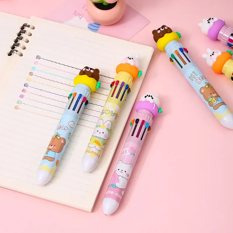 24Pcs Wholesale creative cartoon series ten-color ballpoint pen, cute modeling multi-color student prize stationery pen