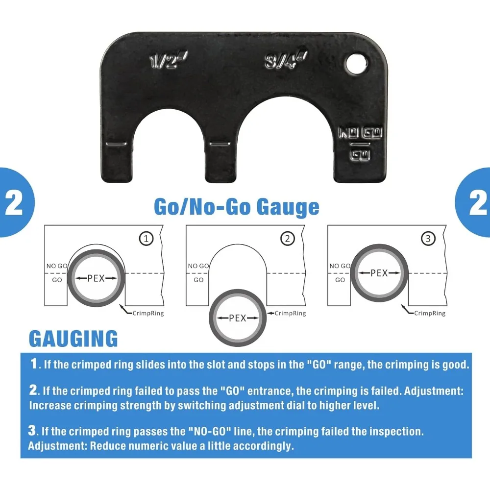 Icrimp Combo Hoek Hoofd Pex Pijp Sanitair Krimpgereedschap Voor Koperen Krimp Kaak Sets 1/2 "& 3/4" Met Go/No-Go Crimp Meter