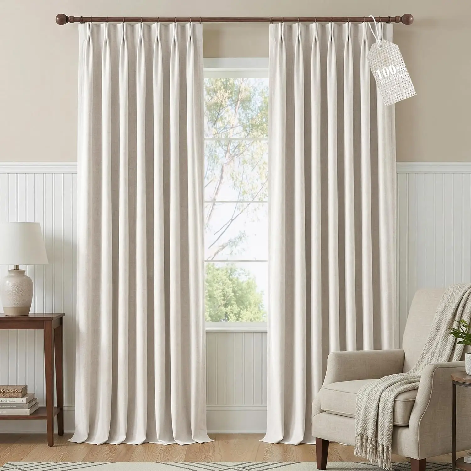 

PRO 100% Blackout Pinch Pleated Curtains 96 inches Long 2 Panels Set, Linen Blend Thermal Drapes Window Treatments for L