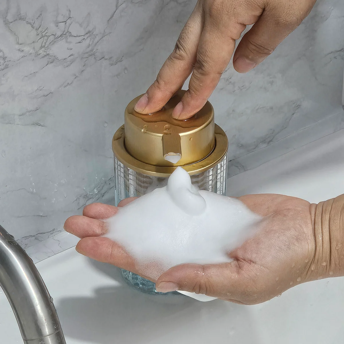 Simple Foaming Soap Dispenser Countertop Press Hand Sanitizer Bottle Refillable Empty Bottle for Bathroom Home Decor