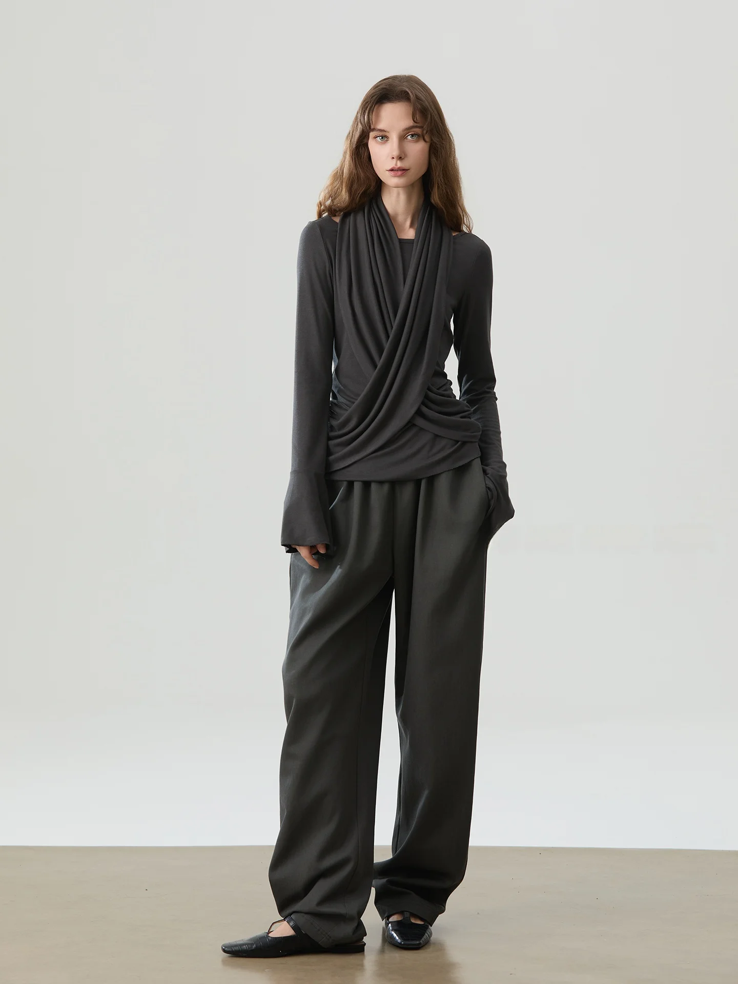 

Original YOU ME AND HER Scarf Collar Cotton Knitwear Women's Slimming Top Ele Sle Long Sve Soft Knitted Par Wear