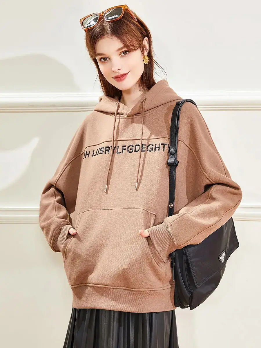 LOUIS YAO Women Hoodies 2023 Winter Long Sleeve Loose Hooded Drawstring Sweatshirt Casual Simple Basic Comfort Pullover Tops