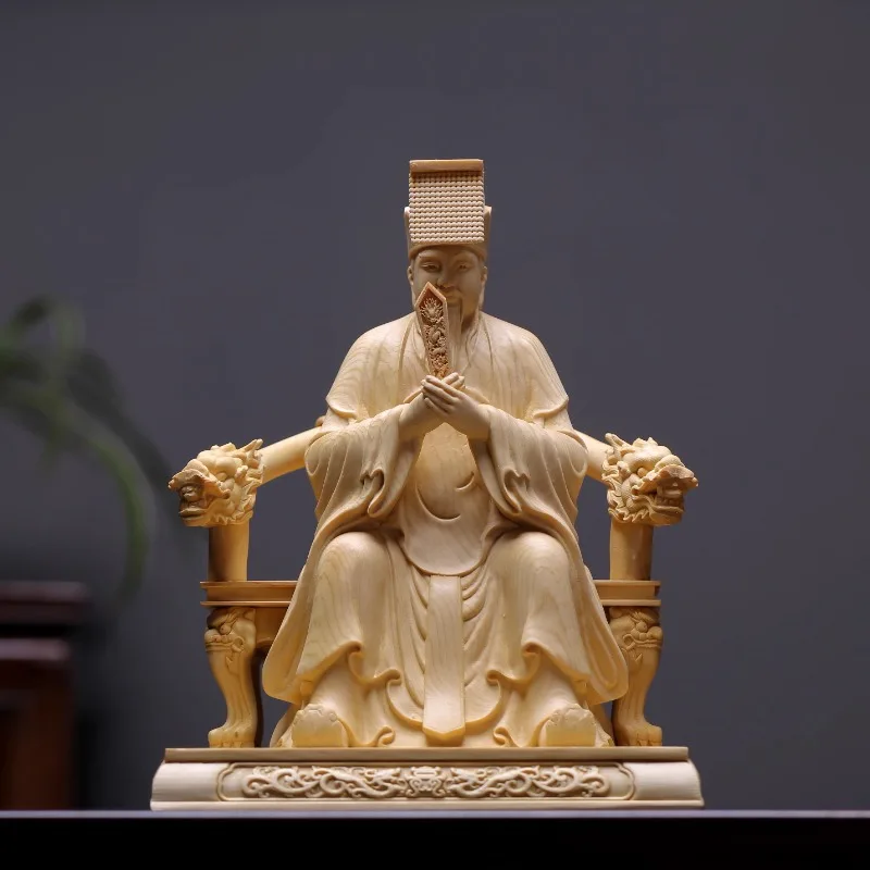 Natural Wood Carved Jade Emperor God Statue, Chinese Folk Deity Sculpture for Home Altar, Feng Shui Decor Ornament