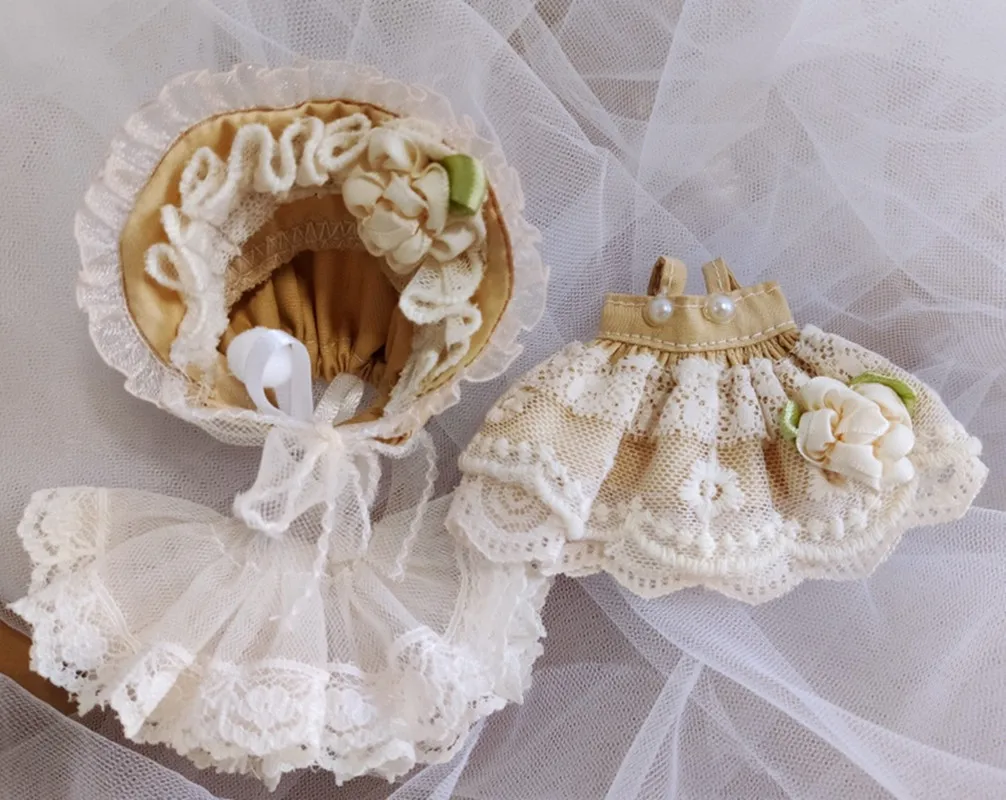 

BJD Doll Clothes Suitable for 1/4 1/6 1/8size Khaki Lace Vintage dress Doll Accessories (headdress + skirt +bustle)