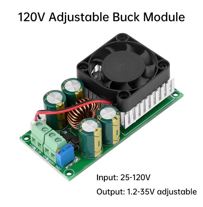 350W DC-DC Adjustable Step Down Buck Converter 25-120V to 1.2-35V 10A Voltage Regulator DIY Buck Power Module with Cooling Fan