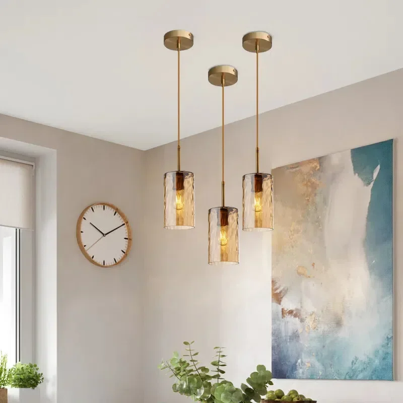 67T Nordic Dining Room Chandelier Creative Personality Cafe Bar Living Room Simple Bedroom Bedside Water Corrugated Glass Lamp