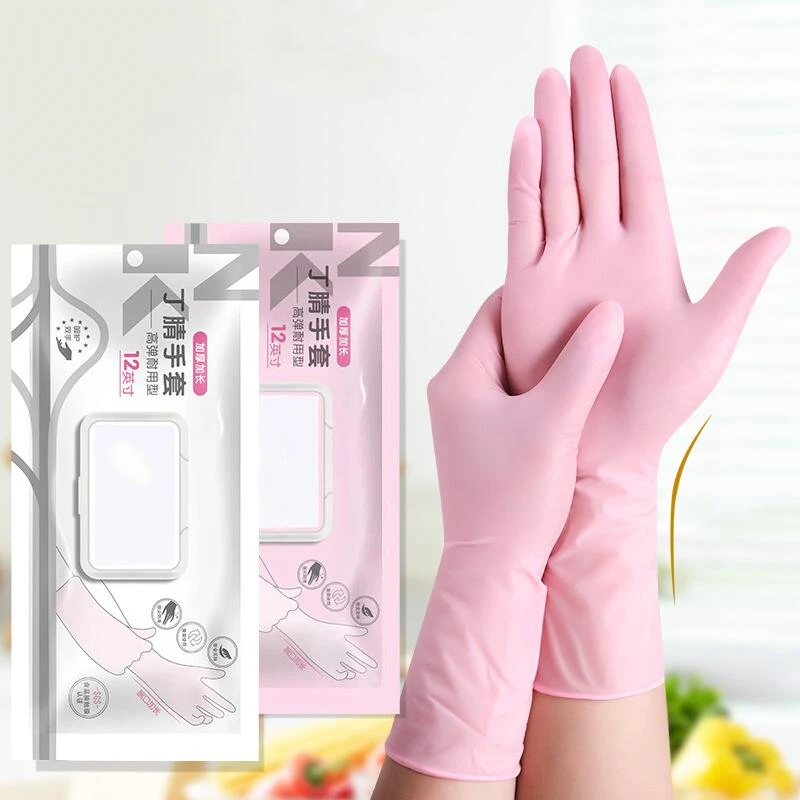 Pink Disposable Nitrile Gloves 30PCS Extended 12Inch Waterproof Household Gloves Food Kitchen Cleaning Gardening Beauty Gloves