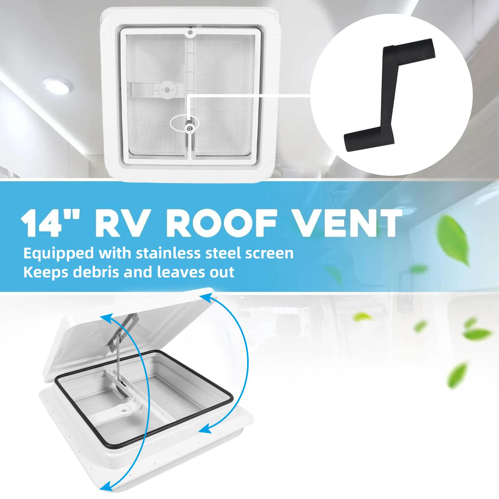 

14 Inch RV Roof Vent with White Lid and Stainless Steel Screen Trailer Top Vent for Camping Vehicle Motorhome Yachts