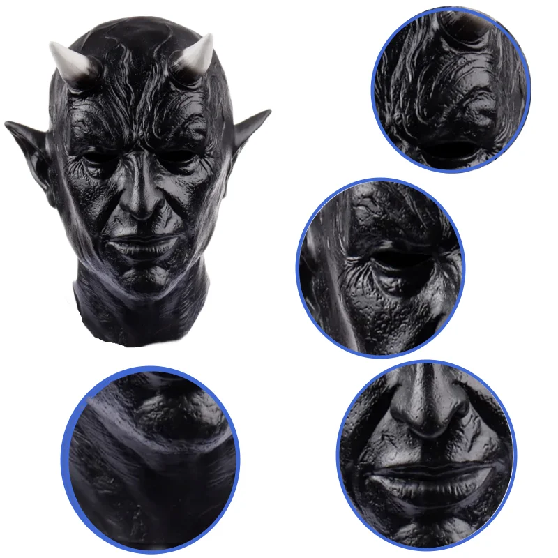 Mephistopheles Demon Horn Mask Halloween Cosplay Horror Devil Killer Latex Helmet Masquerade Carnival Party Costume Props