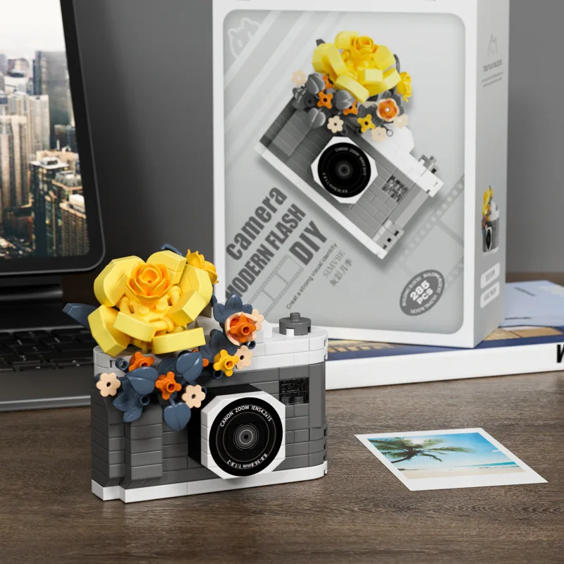SLR Camera Spiegel Bloem Model Bouwsteenset - Creatief Trendy Ornament Educatief Speelgoed voor Kinderen Cadeau - afbeelding 1