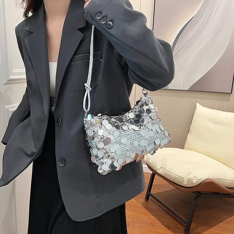 Sequins Handbags Silver Bag Women Small Tote Bag Bling Bling Fashion Lady Bucket Handbags Girls Glitter Purses 2023