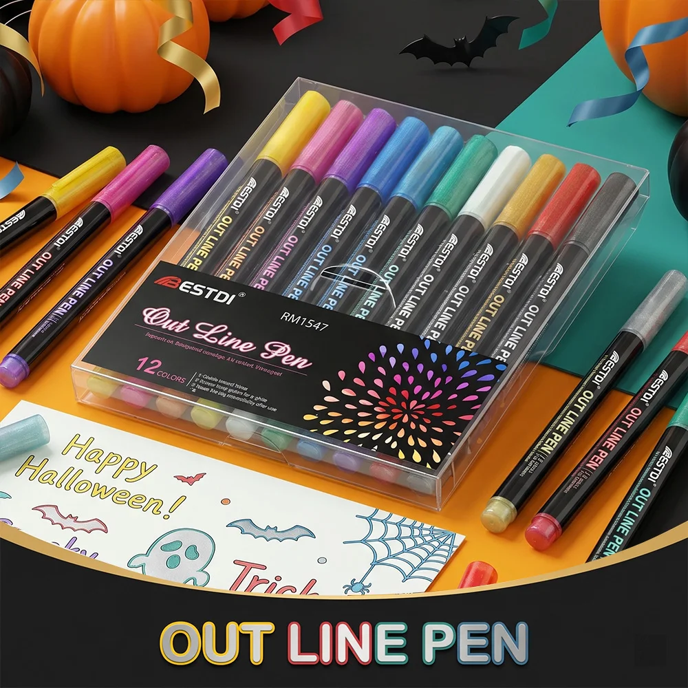 

Набор контурных маркеров из 12 цветов для творчества, открыток, ведения дневников, маркировки информации, двойные линейные ручки для класса и офиса