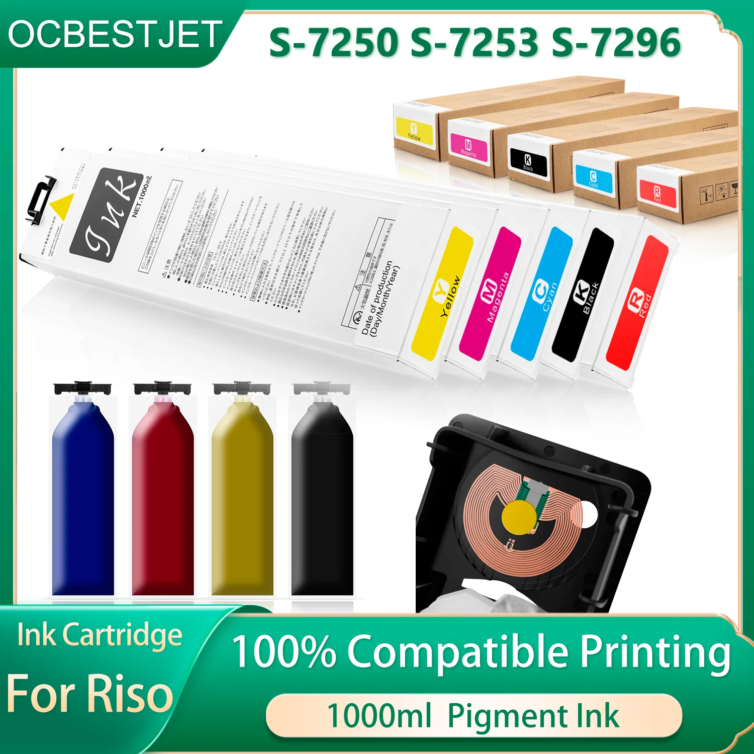 S7250 S7251 S7252 S7253 S7296 File Red for Riso ComColor FW5230 FW5231 FW2230 FW1230 FW5000 Printer 1000ml Pigment Ink Cartridge