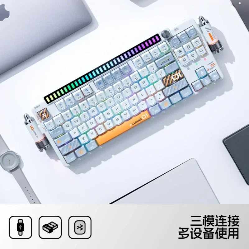 KeysMe Lunar01 Spacecraft Custom Gasket Mechanical Keyboard Wireless 2.4G Tri-mode Examination Hot Swap RGB Mechanical Keyboard