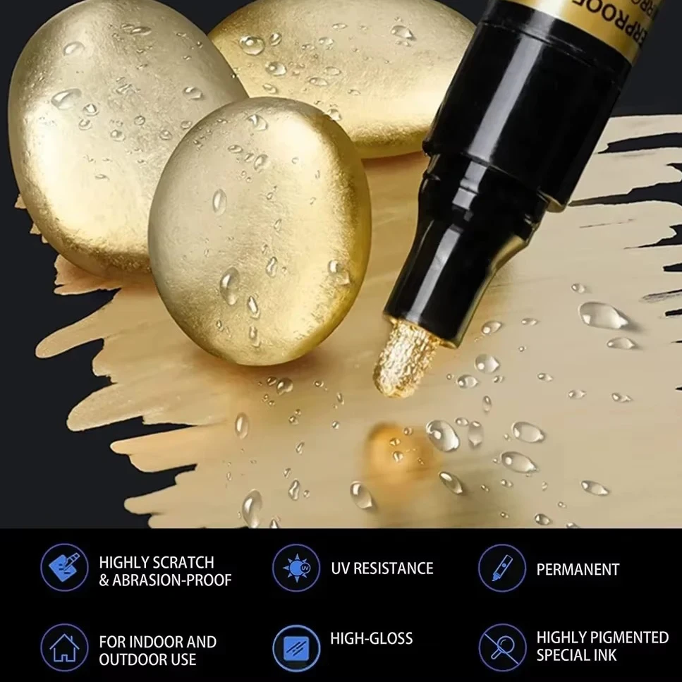 

5/1pcs Chrome Pen Marker Mirror Waterproof Paint Repair For Rock Ceramic Glass Metallic Gold/Silver 2mm Nib
