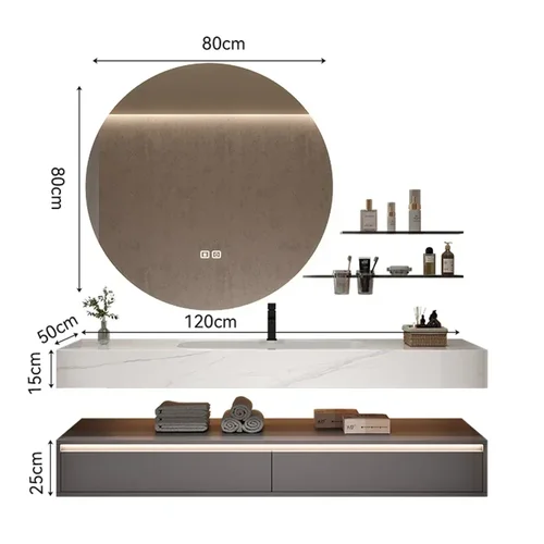 현대적인 크림 스타일 욕실 캐비닛 세면대, 싱크대 벽걸이 스마트 미러 캐비닛 선반 가구, Mueble Lavabo FYBC