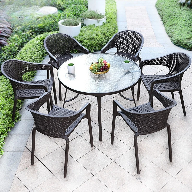 

Outdoor leisure table and chair dining chair coffee milk tea back chair outdoor wrought iron open-air balcony courtyard
