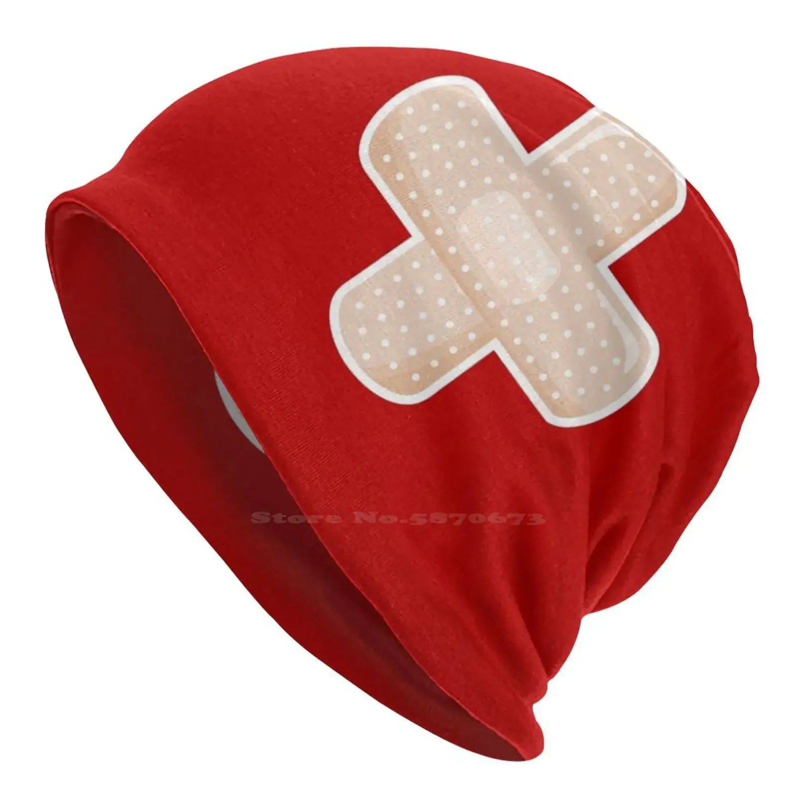 First Aid Kit Plaster-Red Knitted Hat Warm Beanie Outdoor Caps Plaster Bandaid First Kit Health Healing Hurt Injury Cute Simple