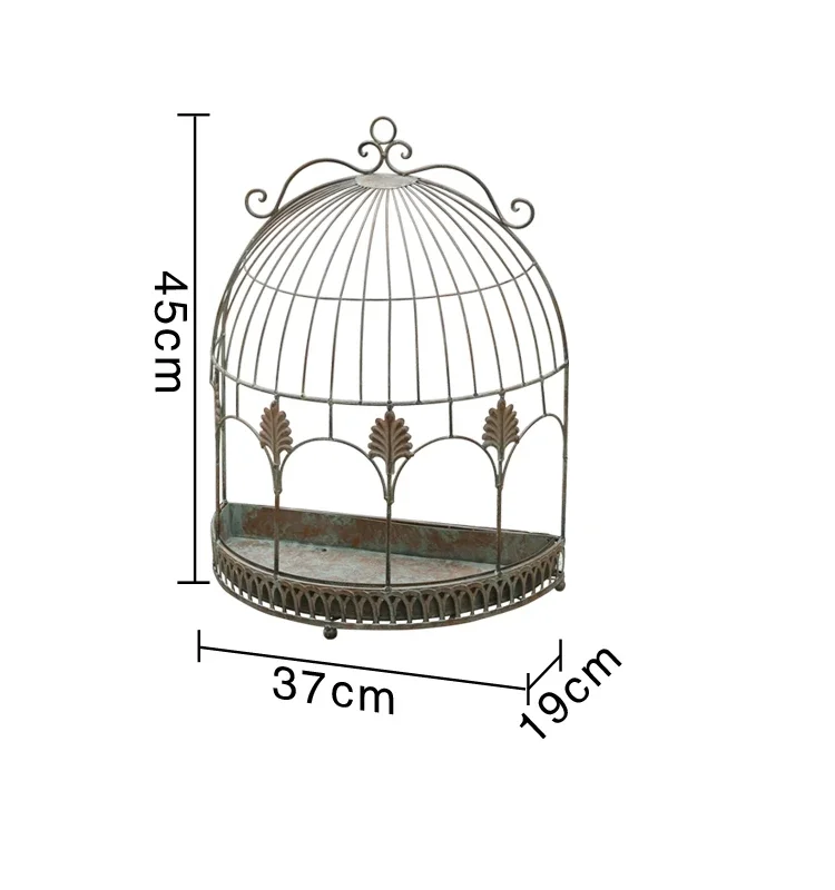 Outer order American retro old wrought iron wall bird cage flower stand balcony courtyard villa garden decoration bracket