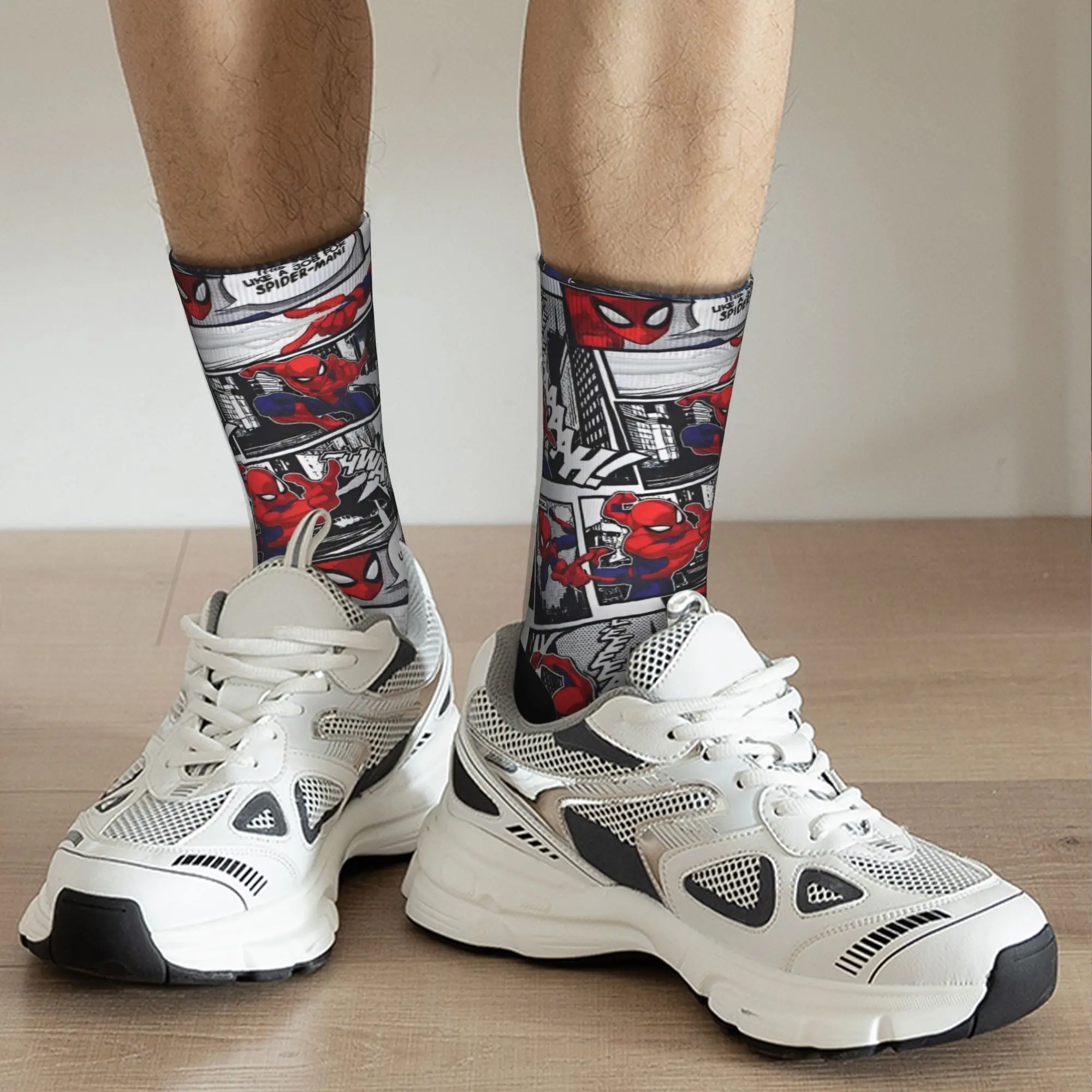 Calzini da uomo alla moda Harajuku Spidermans Hero Sock Poliestere Skateboard Calzino da donna Primavera Estate Autunno Inverno