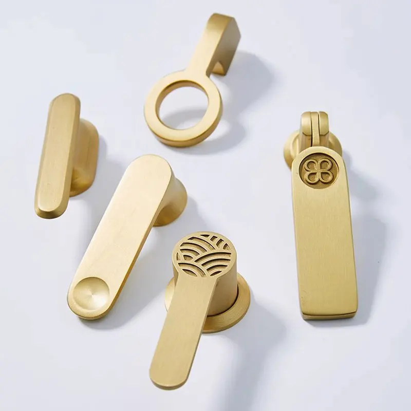 Golden Solid Brass Furniture Knobs and Handles Modern Cabinet Drawer Pulls Elegant Bookcase Handles Wardrobe Cupboard Door Knobs