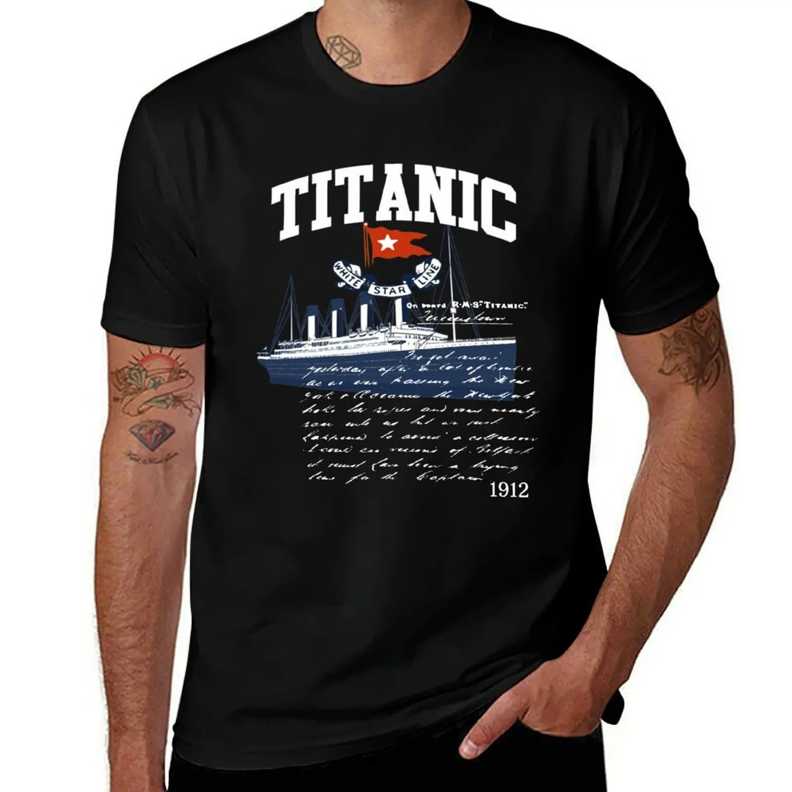 Titanic Vintage Poster Cruise Sinking Ship Atlantic Ocean Voyage T-Shirt Big and Tall Crew Neck Tee