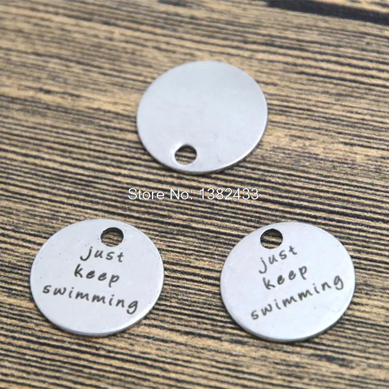 10pcs Just Keep Swimming Charm Silver Tone Message Pendant 20mm