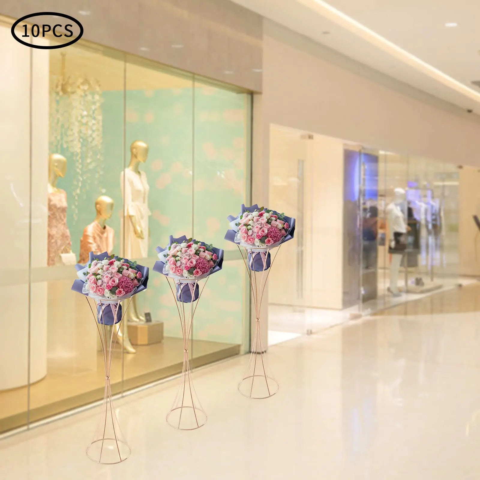 10 Pcs Gold Centerpieces Wedding Table Vase, 31.5 Inch Tall Trumpet Vase, Road Lead Arrangement Flower Stand for Anniversary Party B