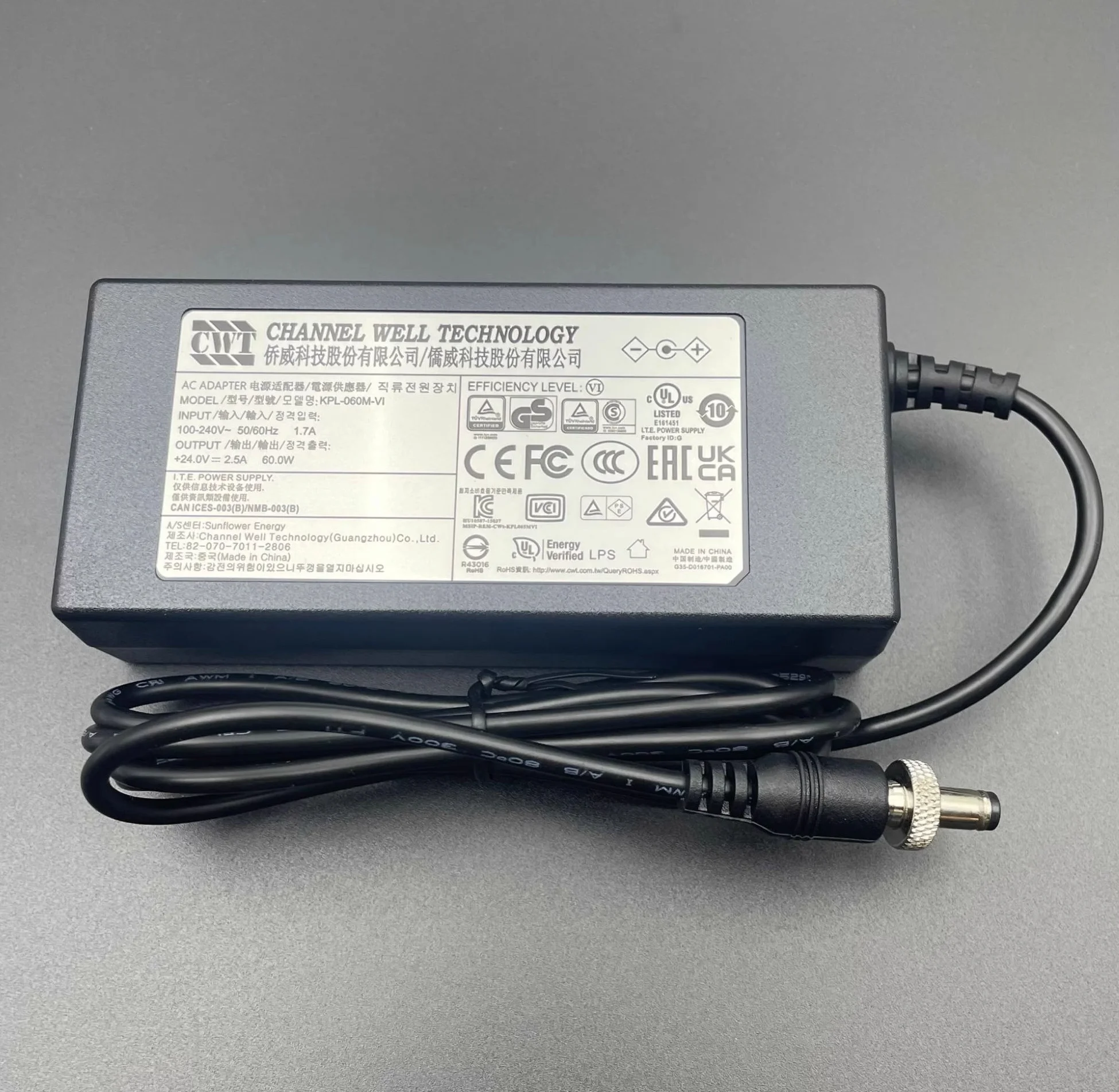 

Genuine CHANNEL WELL CWT 24V 2.5A 60W AC Adapter KPL-060M KPL-060M-II 5.5*2.1mm Charger Power Supply Adaptor KPL-060M-VI