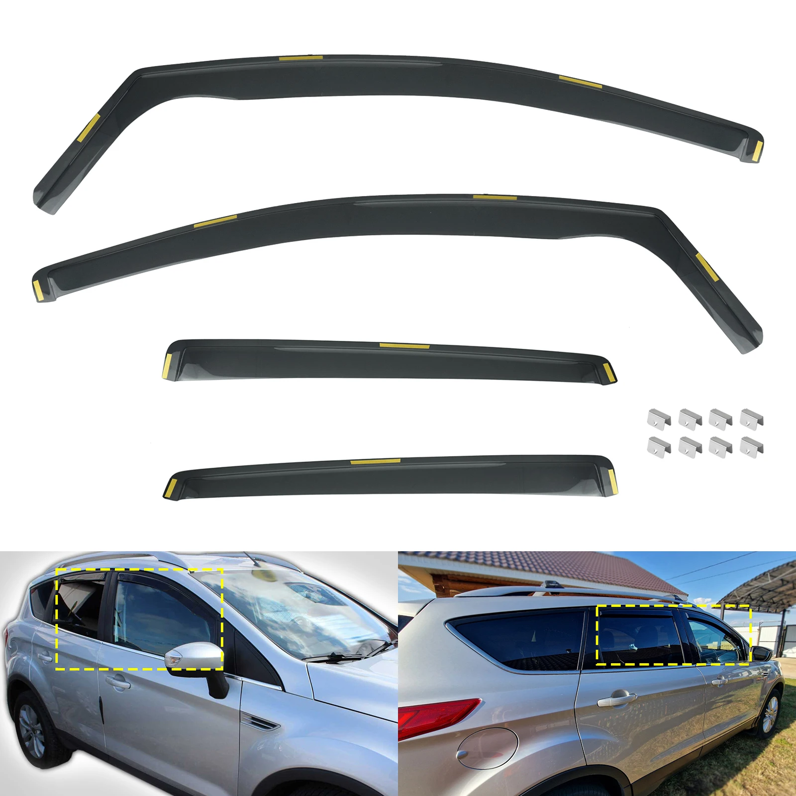 Image of 4 Stück getönte Seitenfenster-Wind-, Regen- und Sonnenschutzabweiser für Ford Kuga II MK2 SUV 2012–2019, Schutzfolie, Teefarben, durchscheinend