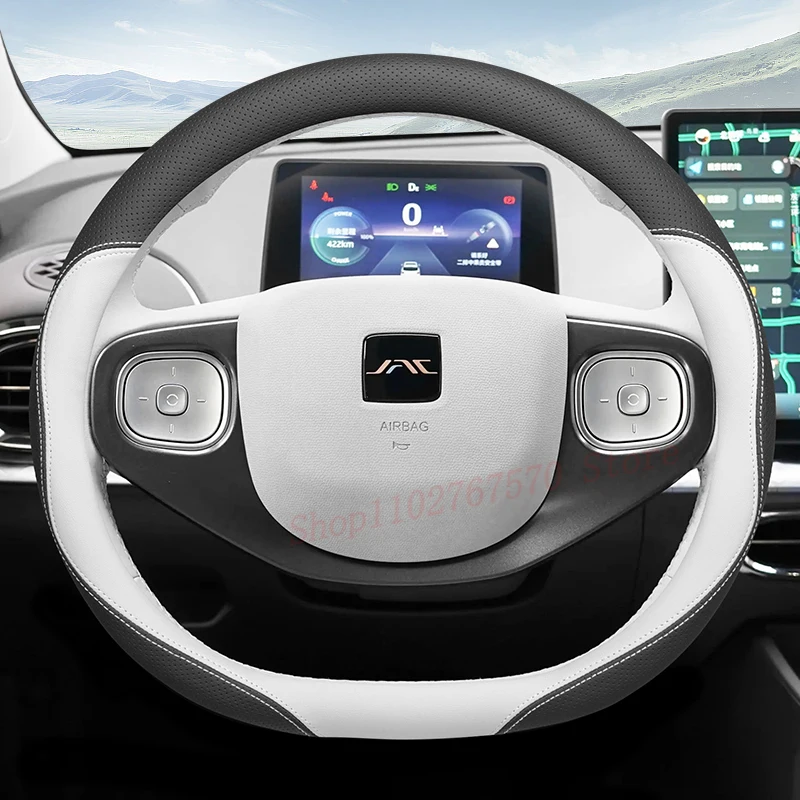 

For JAC Yiwei 3 EW3 Nappa Leather Steering Wheel Cover Non-slip Four Season Universal Car Interior Accessories
