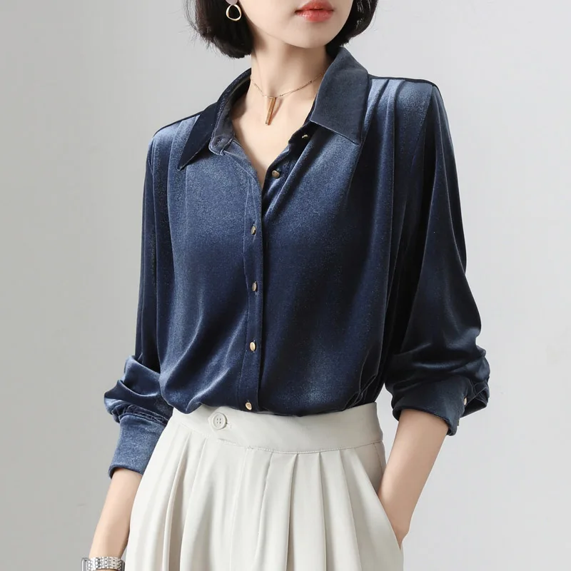 2025 Spring Women's Blouse Long Sleeve Shirt Elegant Solid Ladies Tops New Fashion Turn-down Collar Slim Button Shirts for Women