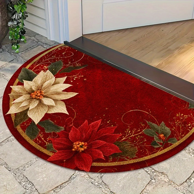 Burgundy Glitter Gold Border Triangle Pattern Rug For Elegant Doorstep Decor Durable Outdoor Floor Mat