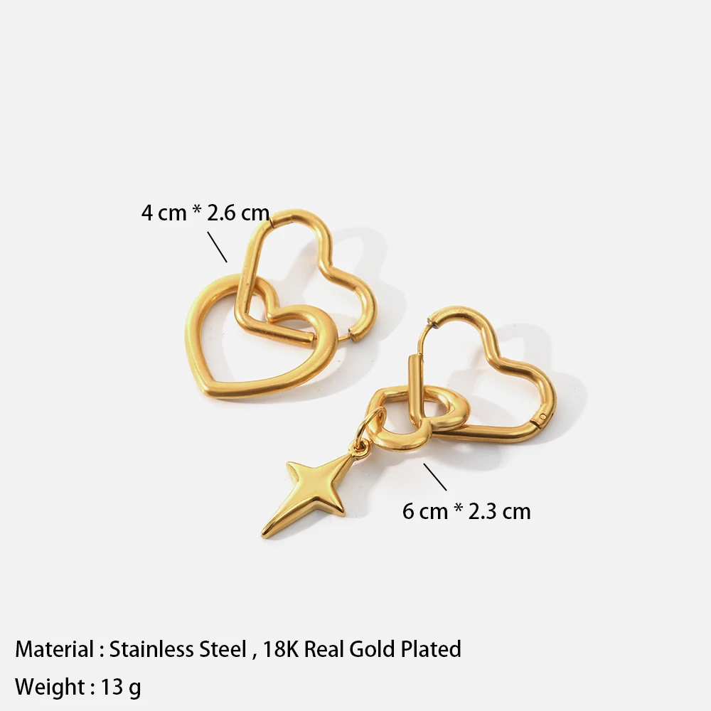 Creative Peach Heart Cross Ladies Stainless Steel Dangle Earrings 18K Real Gold Plated Waterproof and Anti-Fading Jewelry