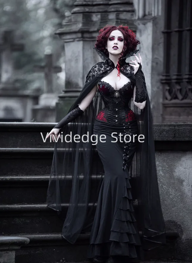 Customized Black Gothic Vampire Witch Victorian Vampire Style Corset Halloween Prom Dresses vestido de gala noche mujer