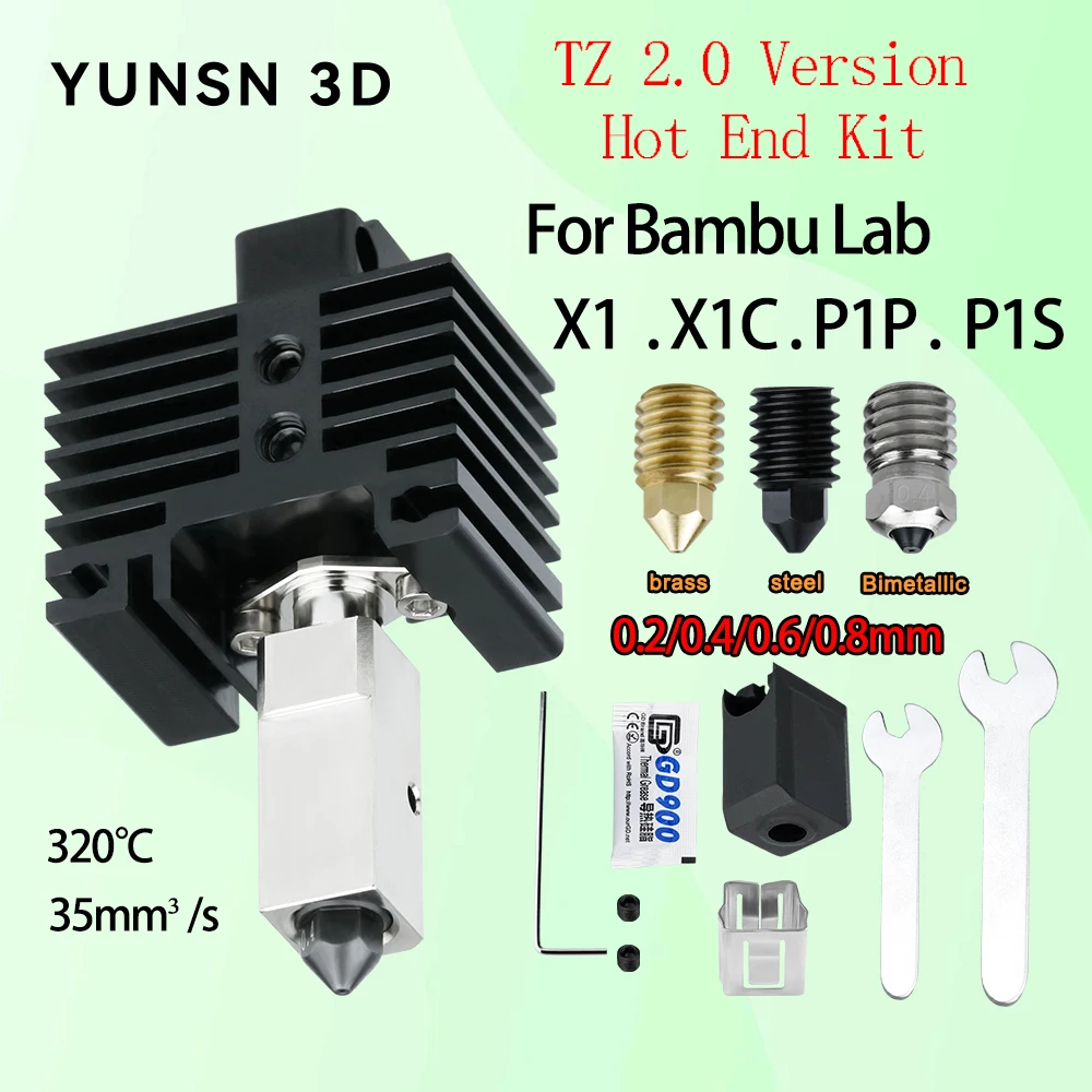 For Bamboo Lab X1 X1C Carbon P1P P1S Bimetallic Heatingblock Hotend Print, Upgraded TZ2.0,High Flow Temper, Harden Steel Nozzle,