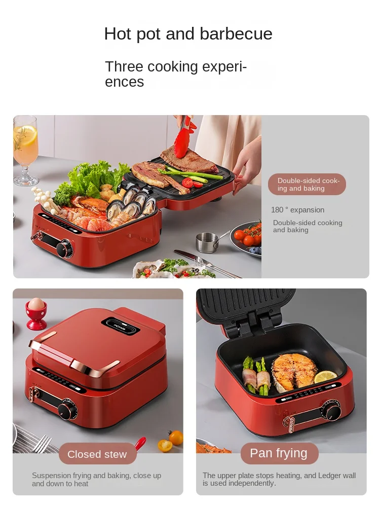 Multi Function Electric Pancake Deepen Electric Hot Pot Double Sided Heating Barbecue Frying Household Electric Cooking Pots