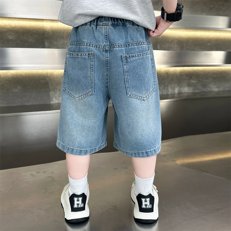 Fancy Kids Designer Summer Ripped Knee Length Denim Shorts with Drawings for Child Boy Casual Short Jeans Age 2 To 11 Years Old