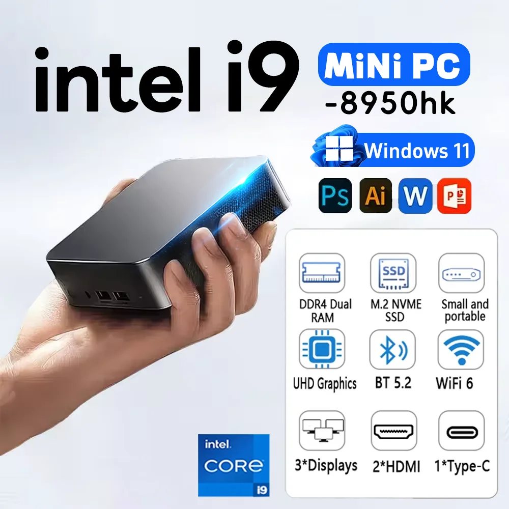 Brand New Windows 11  Mini PC  Intel Core i9 Core i9 8950HK/i3-6100U MINI PC 16GB DDR4 2048GB SSD  WIFI 6 BT5.2 Gaming MINI PC